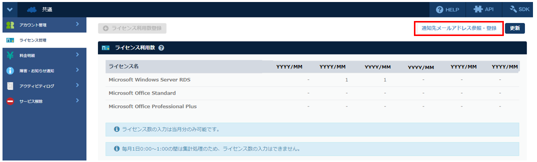 通知先メールアドレス参照・登録