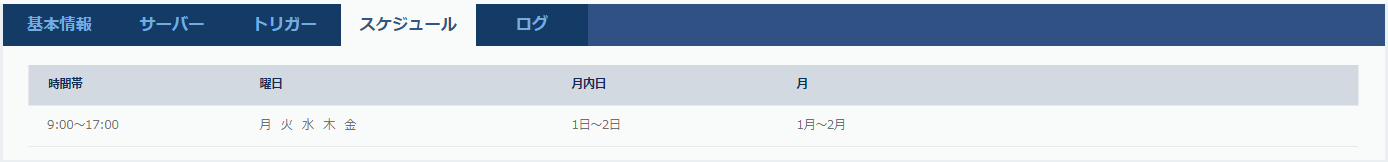 スケジュールタブのダイアログ
