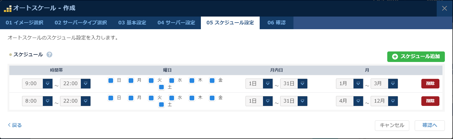 オートスケール設定情報のダイアログ