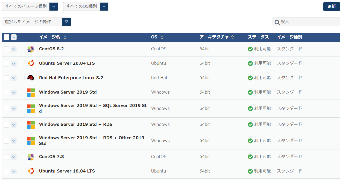 OSイメージ 一覧